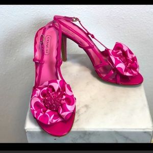 Coach Hot Pink Floral Rosette T-Strap Heels
